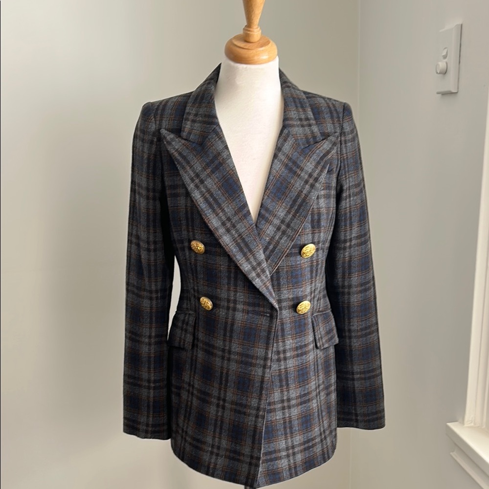Smythe Navy Plaid Double-Breasted Blazer